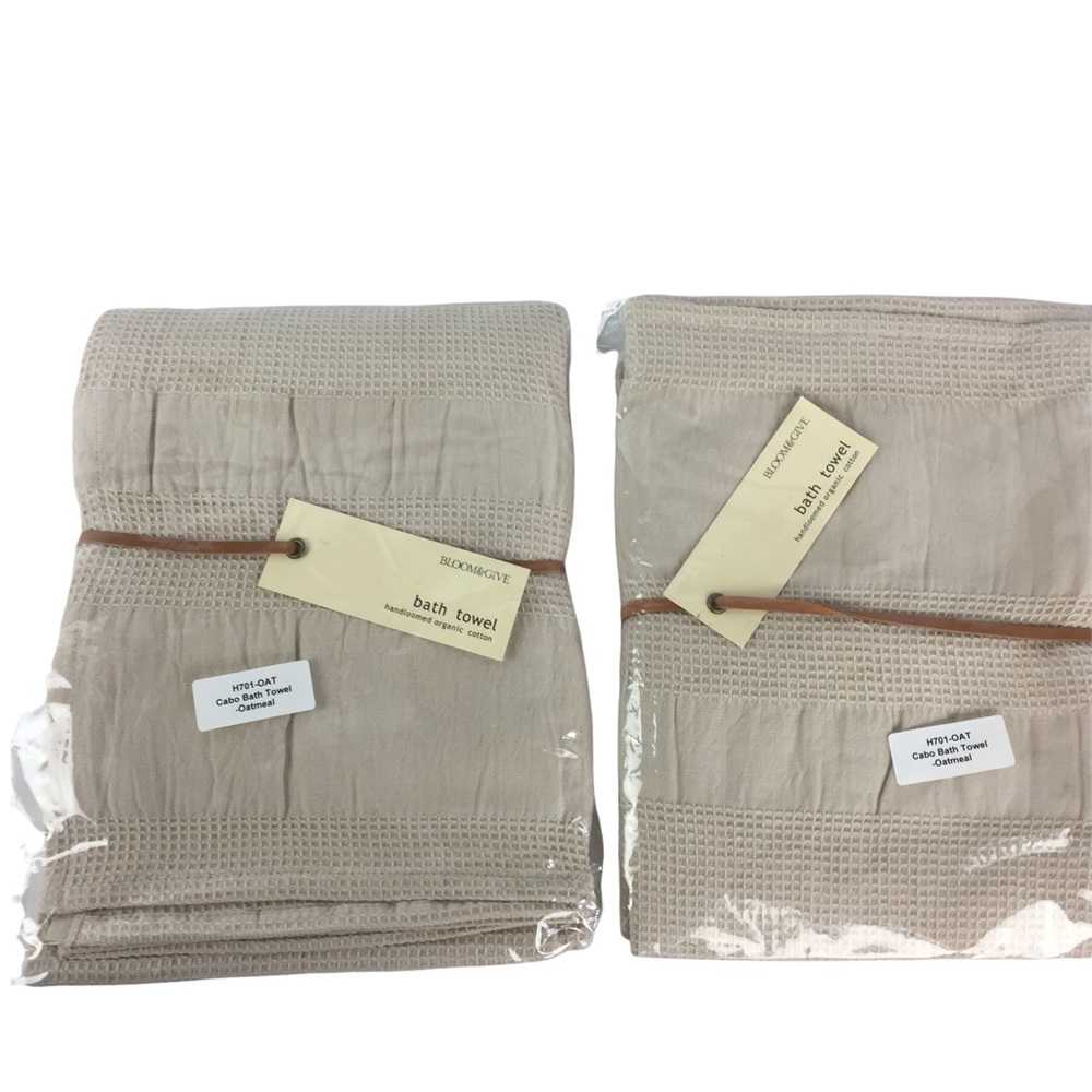 Set of 2 Bath Towels 100% Handloomed Organic Cotton 32 x 62 Lightweight Oatmeal